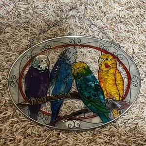 Joan Baker Parrot Birds Stained Glass Style Hand Painted Sun Catcher